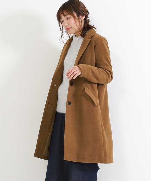 Social GIRL（ソーシャルガール）の「【別注】ニットモッサ セミロング チェスターコート ロングコート（チェスターコート・レディース・ブラウン/ブラック/チャコールグレー/ライトグレー/コーラル/ネイビー/サックスブルー/マスタード/ブルー/モカ/ベージュ/グレイッシュベージュ/アイボリー/ピンクベージュ/ブラウン系その他/ホワイト系その他/ベージュ系その他・3L/LARGE/MEDIUM/SMALL/X-LARGE）」の6枚目の写真