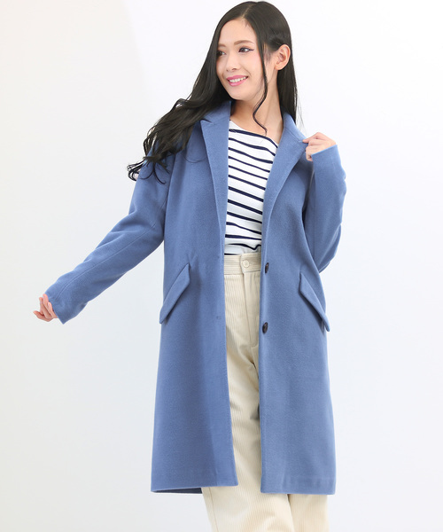 Social GIRL（ソーシャルガール）の「【別注】ニットモッサ セミロング チェスターコート ロングコート（チェスターコート・レディース・ブラウン/ブラック/チャコールグレー/ライトグレー/コーラル/ネイビー/サックスブルー/マスタード/ブルー/モカ/ベージュ/グレイッシュベージュ/アイボリー/ピンクベージュ/ブラウン系その他/ホワイト系その他/ベージュ系その他・3L/LARGE/MEDIUM/SMALL/X-LARGE）」の14枚目の写真