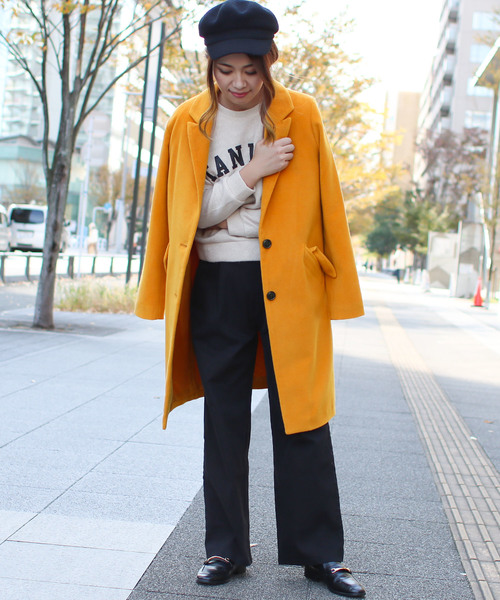 Social GIRL（ソーシャルガール）の「【別注】ニットモッサ セミロング チェスターコート ロングコート（チェスターコート・レディース・ブラウン/ブラック/チャコールグレー/ライトグレー/コーラル/ネイビー/サックスブルー/マスタード/ブルー/モカ/ベージュ/グレイッシュベージュ/アイボリー/ピンクベージュ/ブラウン系その他/ホワイト系その他/ベージュ系その他・3L/LARGE/MEDIUM/SMALL/X-LARGE）」の15枚目の写真