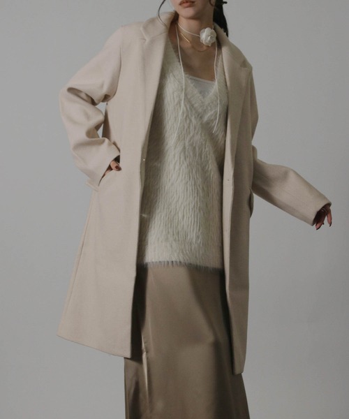 Social GIRL（ソーシャルガール）の「【別注】ニットモッサ セミロング チェスターコート ロングコート（チェスターコート・レディース・ブラウン/ブラック/チャコールグレー/ライトグレー/コーラル/ネイビー/サックスブルー/マスタード/ブルー/モカ/ベージュ/グレイッシュベージュ/アイボリー/ピンクベージュ/ブラウン系その他/ホワイト系その他/ベージュ系その他・3L/LARGE/MEDIUM/SMALL/X-LARGE）」の3枚目の写真