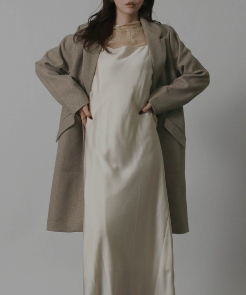 Social GIRL（ソーシャルガール）の「【別注】ニットモッサ セミロング チェスターコート ロングコート（チェスターコート・レディース・ブラウン/ブラック/チャコールグレー/ライトグレー/コーラル/ネイビー/サックスブルー/マスタード/ブルー/モカ/ベージュ/グレイッシュベージュ/アイボリー/ピンクベージュ/ブラウン系その他/ホワイト系その他/ベージュ系その他・3L/LARGE/MEDIUM/SMALL/X-LARGE）」の8枚目の写真