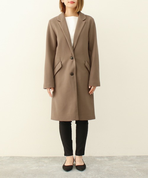 Social GIRL（ソーシャルガール）の「【別注】ニットモッサ セミロング チェスターコート ロングコート（チェスターコート・レディース・ブラウン/ブラック/チャコールグレー/ライトグレー/コーラル/ネイビー/サックスブルー/マスタード/ブルー/モカ/ベージュ/グレイッシュベージュ/アイボリー/ピンクベージュ/ブラウン系その他/ホワイト系その他/ベージュ系その他・3L/LARGE/MEDIUM/SMALL/X-LARGE）」の18枚目の写真