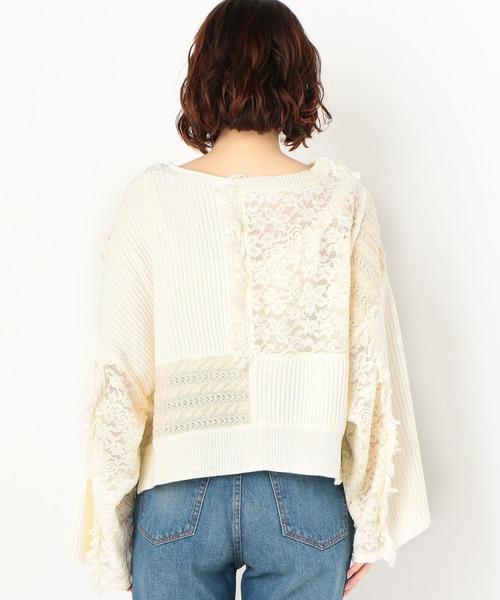 Another Edition（アナザーエディション）の「レース×ケーブル パッチワークプルオーバー（ニット/セーター・レディース・オフホワイト/ライトブルー・FREE）」の3枚目の写真