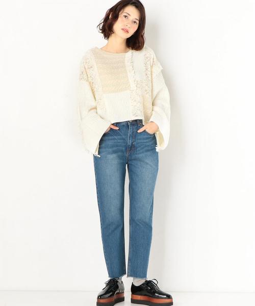 Another Edition（アナザーエディション）の「レース×ケーブル パッチワークプルオーバー（ニット/セーター・レディース・オフホワイト/ライトブルー・FREE）」の6枚目の写真