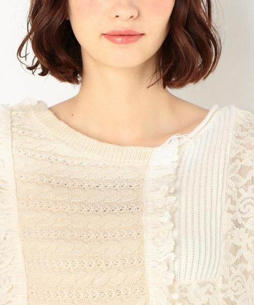 Another Edition（アナザーエディション）の「レース×ケーブル パッチワークプルオーバー（ニット/セーター・レディース・オフホワイト/ライトブルー・FREE）」の7枚目の写真
