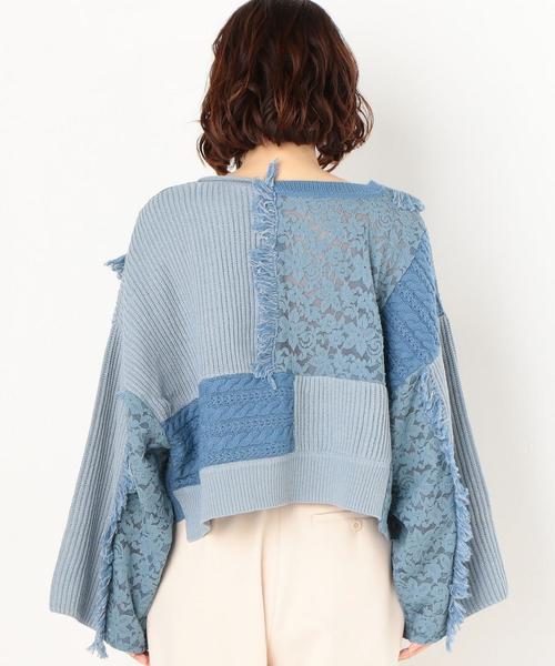 Another Edition（アナザーエディション）の「レース×ケーブル パッチワークプルオーバー（ニット/セーター・レディース・オフホワイト/ライトブルー・FREE）」の11枚目の写真
