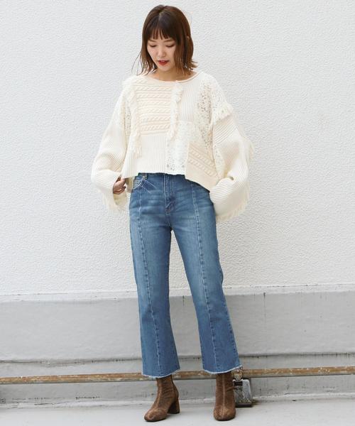 Another Edition（アナザーエディション）の「レース×ケーブル パッチワークプルオーバー（ニット/セーター・レディース・オフホワイト/ライトブルー・FREE）」の15枚目の写真