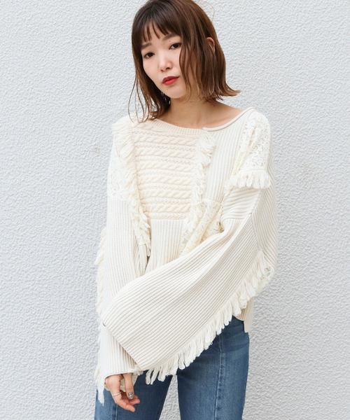 Another Edition（アナザーエディション）の「レース×ケーブル パッチワークプルオーバー（ニット/セーター・レディース・オフホワイト/ライトブルー・FREE）」の18枚目の写真