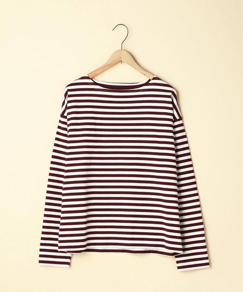 coen（コーエン）の「【WEB限定・新色登場・追加生産決定】天竺ボーダー ボートネックプルオーバー（Tシャツ/カットソー・レディース・ワインレッド/パープル/ブラック/グリーン・MEDIUM/LARGE）」の5枚目の写真