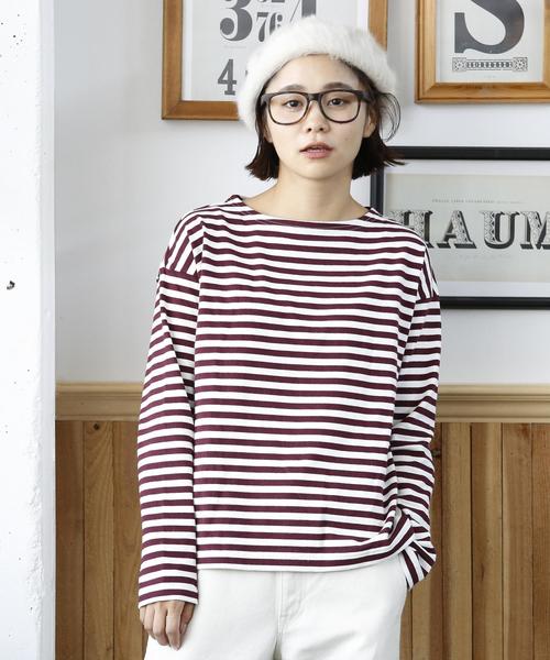 coen（コーエン）の「【WEB限定・新色登場・追加生産決定】天竺ボーダー ボートネックプルオーバー（Tシャツ/カットソー・レディース・ワインレッド/パープル/ブラック/グリーン・MEDIUM/LARGE）」の19枚目の写真