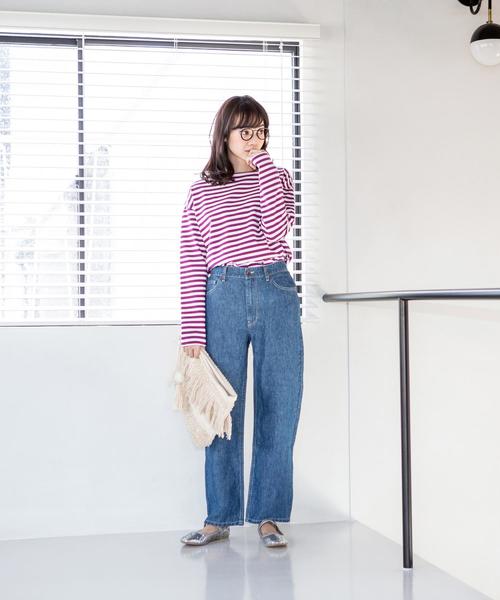 coen（コーエン）の「【WEB限定・新色登場・追加生産決定】天竺ボーダー ボートネックプルオーバー（Tシャツ/カットソー・レディース・ワインレッド/パープル/ブラック/グリーン・MEDIUM/LARGE）」の13枚目の写真