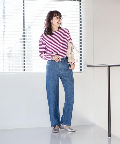 coen（コーエン）の「【WEB限定・新色登場・追加生産決定】天竺ボーダー ボートネックプルオーバー（Tシャツ/カットソー・レディース・ワインレッド/パープル/ブラック/グリーン・MEDIUM/LARGE）」の7枚目の写真