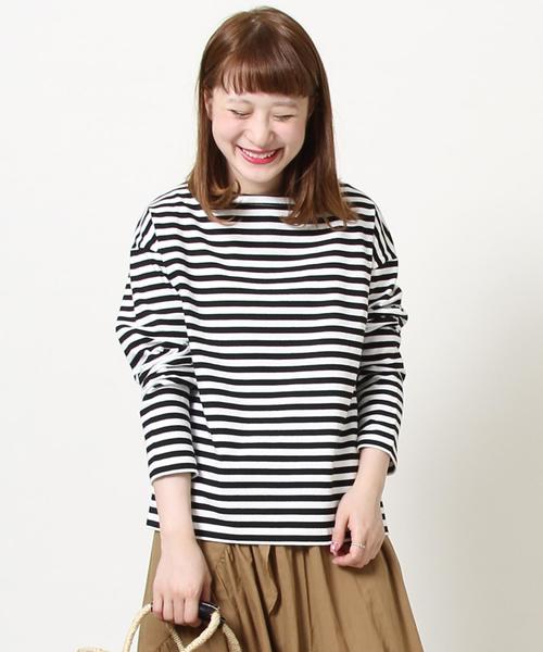 coen（コーエン）の「【WEB限定・新色登場・追加生産決定】天竺ボーダー ボートネックプルオーバー（Tシャツ/カットソー・レディース・ワインレッド/パープル/ブラック/グリーン・MEDIUM/LARGE）」の22枚目の写真