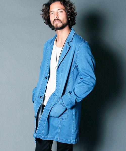 STRETCH KNIT DENIM CHESTER FIELD COAT:ストレッチニットデニム チェスターフィールドコート STRETCH KNIT DENIM CHESTER FIELD COAT:ストレッチニットデニム チェスターフィールドコート
