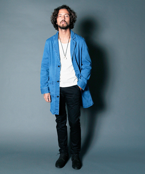 STRETCH KNIT DENIM CHESTER FIELD COAT:ストレッチニットデニム チェスターフィールドコート STRETCH KNIT DENIM CHESTER FIELD COAT:ストレッチニットデニム チェスターフィールドコート