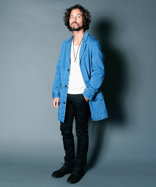 STRETCH KNIT DENIM CHESTER FIELD COAT:ストレッチニットデニム チェスターフィールドコート STRETCH KNIT DENIM CHESTER FIELD COAT:ストレッチニットデニム チェスターフィールドコート