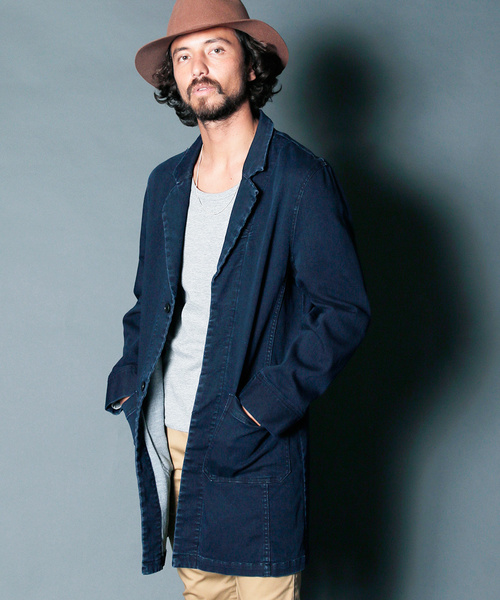 STRETCH KNIT DENIM CHESTER FIELD COAT:ストレッチニットデニム チェスターフィールドコート STRETCH KNIT DENIM CHESTER FIELD COAT:ストレッチニットデニム チェスターフィールドコート
