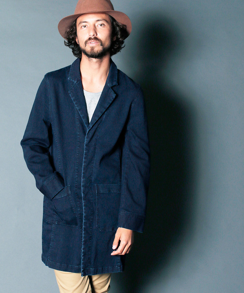 STRETCH KNIT DENIM CHESTER FIELD COAT:ストレッチニットデニム チェスターフィールドコート STRETCH KNIT DENIM CHESTER FIELD COAT:ストレッチニットデニム チェスターフィールドコート
