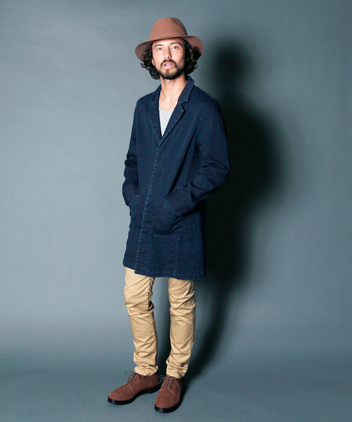 STRETCH KNIT DENIM CHESTER FIELD COAT:ストレッチニットデニム チェスターフィールドコート STRETCH KNIT DENIM CHESTER FIELD COAT:ストレッチニットデニム チェスターフィールドコート