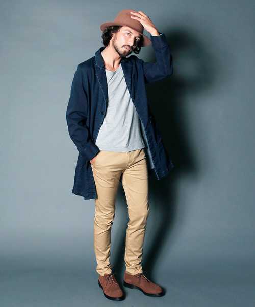 STRETCH KNIT DENIM CHESTER FIELD COAT:ストレッチニットデニム チェスターフィールドコート STRETCH KNIT DENIM CHESTER FIELD COAT:ストレッチニットデニム チェスターフィールドコート