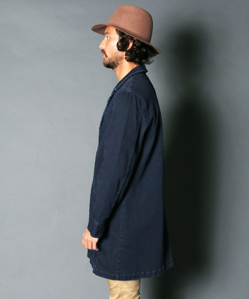 STRETCH KNIT DENIM CHESTER FIELD COAT:ストレッチニットデニム チェスターフィールドコート STRETCH KNIT DENIM CHESTER FIELD COAT:ストレッチニットデニム チェスターフィールドコート
