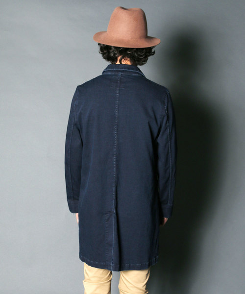 Magine（マージン）の「STRETCH KNIT DENIM CHESTER FIELD COAT:ストレッチニットデニム チェスターフィールドコート（デニムジャケット・メンズ・インディゴブルー/ライトブルー・44/46/48）」の18枚目の写真