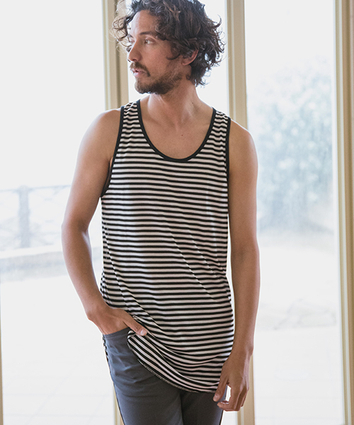 CAMBIO(カンビオ)の「mta374-TR Tenjiku Long Length Round Tank Top タンクトップ(タンクトップ・メンズ・ホワイト/ブラック/ブラック×ホワイト/レッド・M/L)」の4枚目の写真