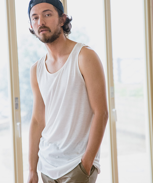 CAMBIO(カンビオ)の「mta374-TR Tenjiku Long Length Round Tank Top タンクトップ(タンクトップ・メンズ・ホワイト/ブラック/ブラック×ホワイト/レッド・M/L)」の2枚目の写真