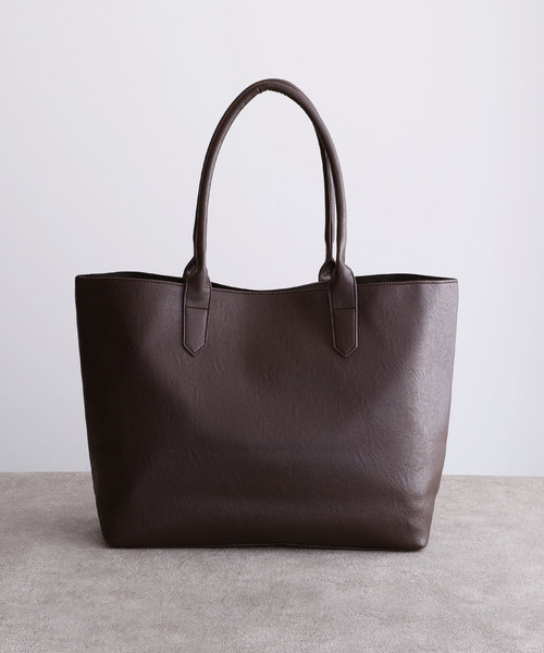 EMMA CLOTHES（エマクローズ）の「シンセティックレザートートバッグ（トートバッグ・メンズ・ブラック/ダークブラウン/ネイビー/ライトブラウン・FREE）」の3枚目の写真