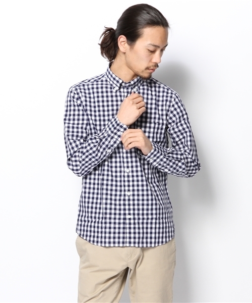 green label relaxing（グリーンレーベルリラクシング）の「□70/-POPLIN ギンガムチェック SBD シャツ ◆（シャツ/ブラウス・メンズ・グレー/ライトピンク/ネイビー/ライム・LARGE/SMALL/MEDIUM/X-LARGE）」の4枚目の写真