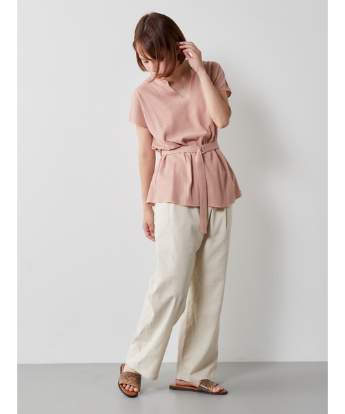 cepo(セポ)の「キーネックベルトツキTシャツ(Tシャツ/カットソー・レディース・ブラック/オフホワイト/ピンク/ベージュ・M)」の10枚目の写真