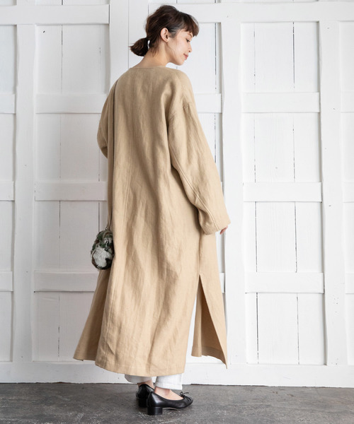 Munich（ミューニック）の「ウィンターリネンノーカラーマキシコート（その他アウター・レディース・ブラック/ベージュ/マスタード・S/XS）」の10枚目の写真