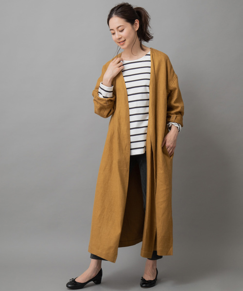 Munich（ミューニック）の「ウィンターリネンノーカラーマキシコート（その他アウター・レディース・ブラック/ベージュ/マスタード・S/XS）」の4枚目の写真