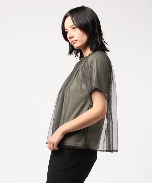 TEVALT(ヴァレット)の「チュール 天竺レイヤード 半袖プルオーバー(Tシャツ/カットソー・レディース・ベージュ/カーキ/ダークネイビー・38)」の11枚目の写真
