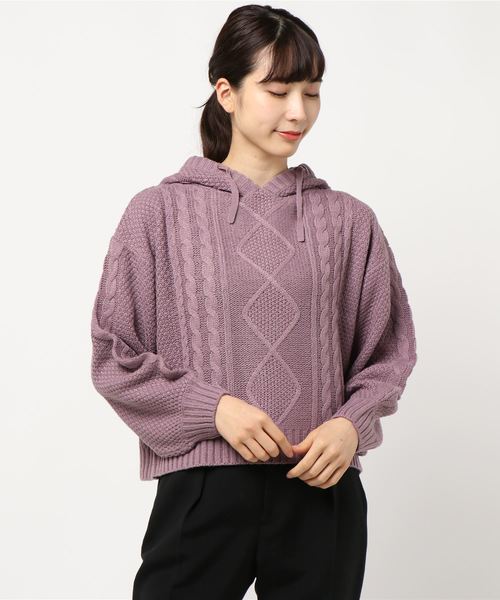rps（アールピーエス）の「ケーブル編みニットパーカー（ニット/セーター・レディース・ベージュ/ネイビー/アイボリー/ラベンダー・M）」の15枚目の写真