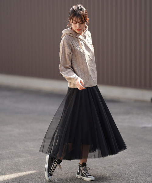 rps（アールピーエス）の「ケーブル編みニットパーカー（ニット/セーター・レディース・ベージュ/ネイビー/アイボリー/ラベンダー・M）」の7枚目の写真