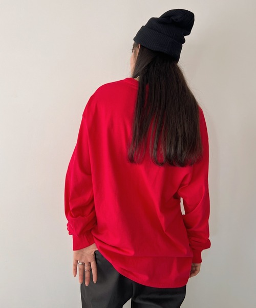 チャンピオン CHAMPION フランネルクルーネックシャツ ニット セーター 長袖 チェック ロゴワッペン オーバーサイズ M 赤 Champion - チャンピオン フランネルクルーネックシャツ ニット