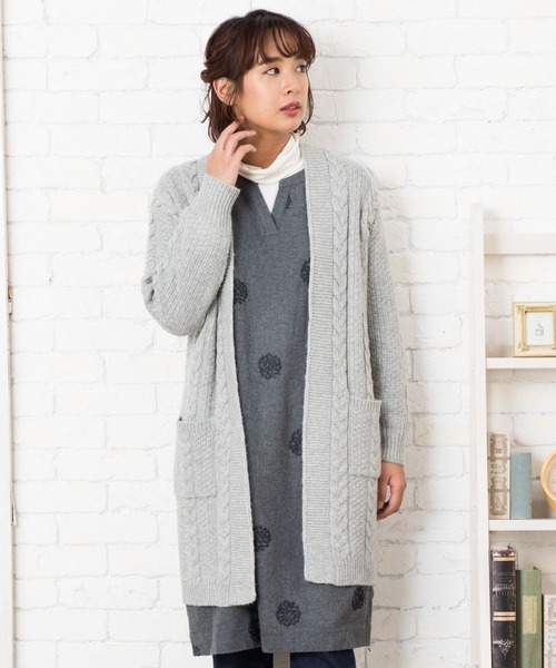 sabstreet my standard（サブストリートマイスタンダード）の「ラム混畦ケーブルトッパーカーディガン（カーディガン/ボレロ・レディース・ネイビー/グレー/モカ・19号/15号/9号）」の2枚目の写真