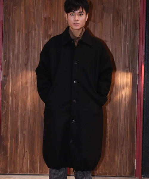 revertical(リバーティカル)の「メルトン素材 裾紐 バルーン裾 ロングステンカラーコート(ステンカラーコート・メンズ・ブラック/ブラウン/モカ・M/L)」の2枚目の写真