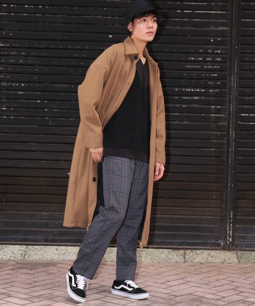revertical(リバーティカル)の「メルトン素材 裾紐 バルーン裾 ロングステンカラーコート(ステンカラーコート・メンズ・ブラック/ブラウン/モカ・M/L)」の5枚目の写真