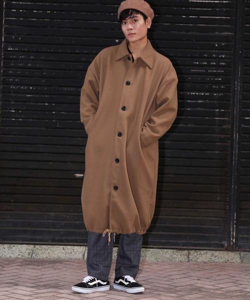 revertical(リバーティカル)の「メルトン素材 裾紐 バルーン裾 ロングステンカラーコート(ステンカラーコート・メンズ・ブラック/ブラウン/モカ・M/L)」の13枚目の写真