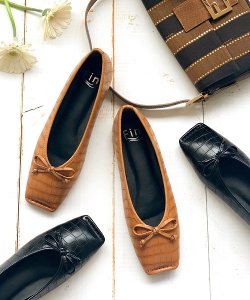 セール Fin フィン のファッション シューズ バレエシューズ スクエアトゥステッチバレエシューズ バレエシューズ