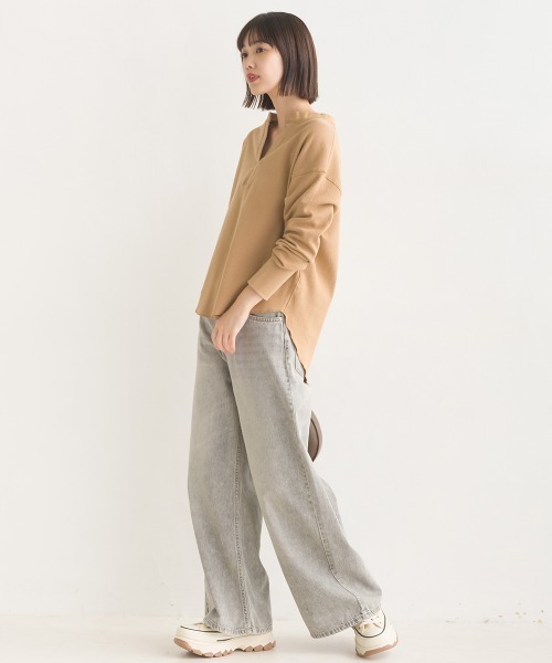 OMNES(オムネス)の「ハニカムストレッチバッグスリットプルオーバー(Tシャツ/カットソー・レディース・ホワイト/ブラック/ベージュ/カーキ/ラベンダー/ブルーグレー/ブラウン/ライトグレー・FREE)」の12枚目の写真