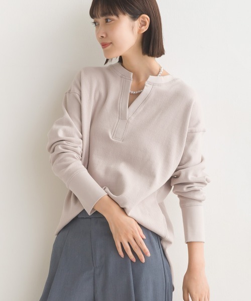 OMNES(オムネス)の「ハニカムストレッチバッグスリットプルオーバー(Tシャツ/カットソー・レディース・ホワイト/ブラック/ベージュ/カーキ/ラベンダー/ブルーグレー/ブラウン/ライトグレー・FREE)」の15枚目の写真