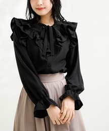 ラッフルフリルボウタイブラウス