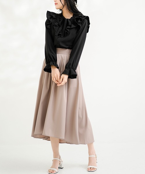 Newlyme(ニューリーミー)の「ラッフルフリルボウタイブラウス(シャツ/ブラウス・レディース・モスグリーン/ホワイト/ブラック/ベージュ/ミント/ピンク/ブラック系その他/ベージュ系その他/グリーン系その他/ブラック系その他2/パープル/グレー・X-LARGE/XX-LARGE/SMALL/MEDIUM/LARGE)」の17枚目の写真