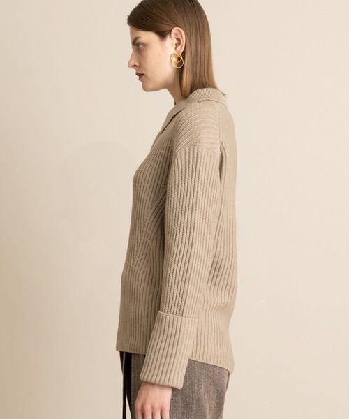 WRAPINKNOT（ラッピンノット）の「【WRAPINKNOT(ラッピンノット)】WK19W-PO02 襟付きニットプルオーバー（ニット/セーター・レディース・ベージュ/ブラック/カーキ・FREE）」の5枚目の写真