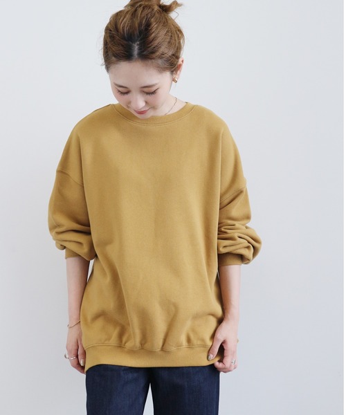 AMERICAN HOLIC(アメリカンホリック)の「サイドタックドロップショルダー裏毛チュニック 〇*(スウェット・レディース・アイボリー/チャコールグレー/ブラック/グレイッシュベージュ/キャメル/ブラウン・FREE)」の1枚目の写真