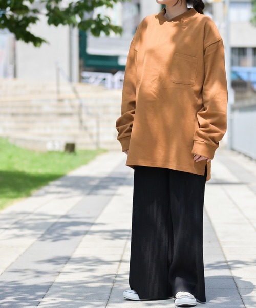 JOHN'S CLOSET（ジョンズクローゼット）の「【i】天竺 モックネック ロングTシャツ（Tシャツ/カットソー・メンズ・ホワイト/テラコッタ/ライトベージュ/ライトパープル/サックスブルー/ブラック/パープル/チャコールグレー/グリーン・MEDIUM/X-LARGE/LARGE）」の10枚目の写真