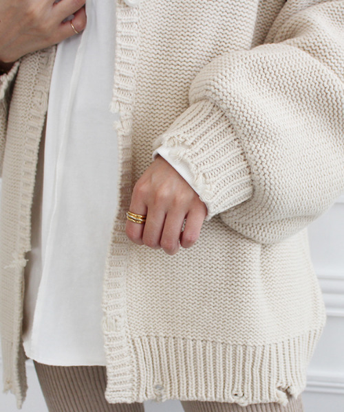 MODE ROBE（モードローブ）の「2WAYクラッシュデザインオーバーニット（ニット/セーター・レディース・ブラウン/アイボリー・FREE）」の6枚目の写真